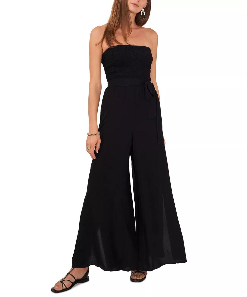 1.state Womens Smocked Strapless Wide Leg Jumpsuit Size XS Black New